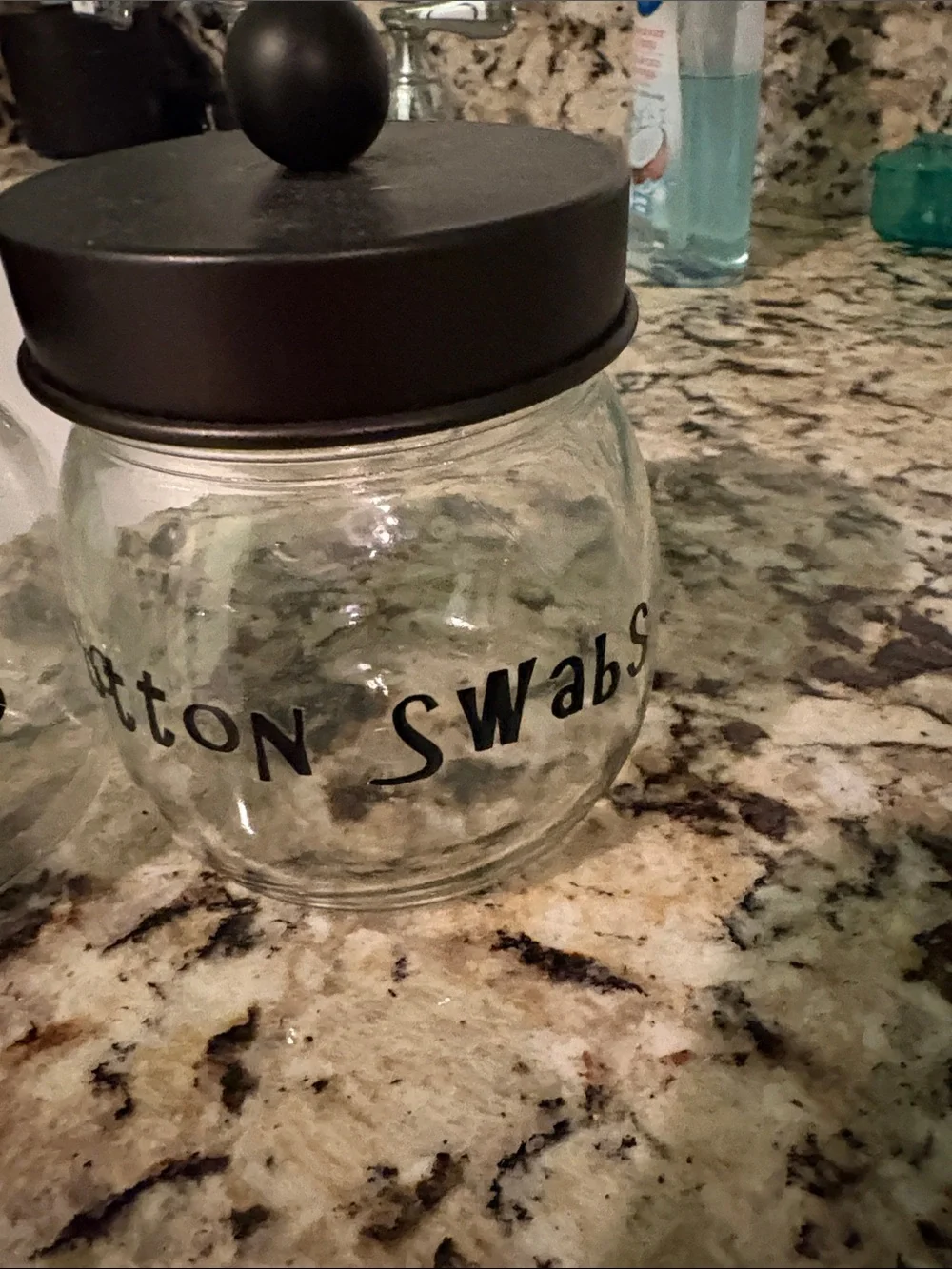 Clear Glass Cotton Jar with Black Lid - Set of 2